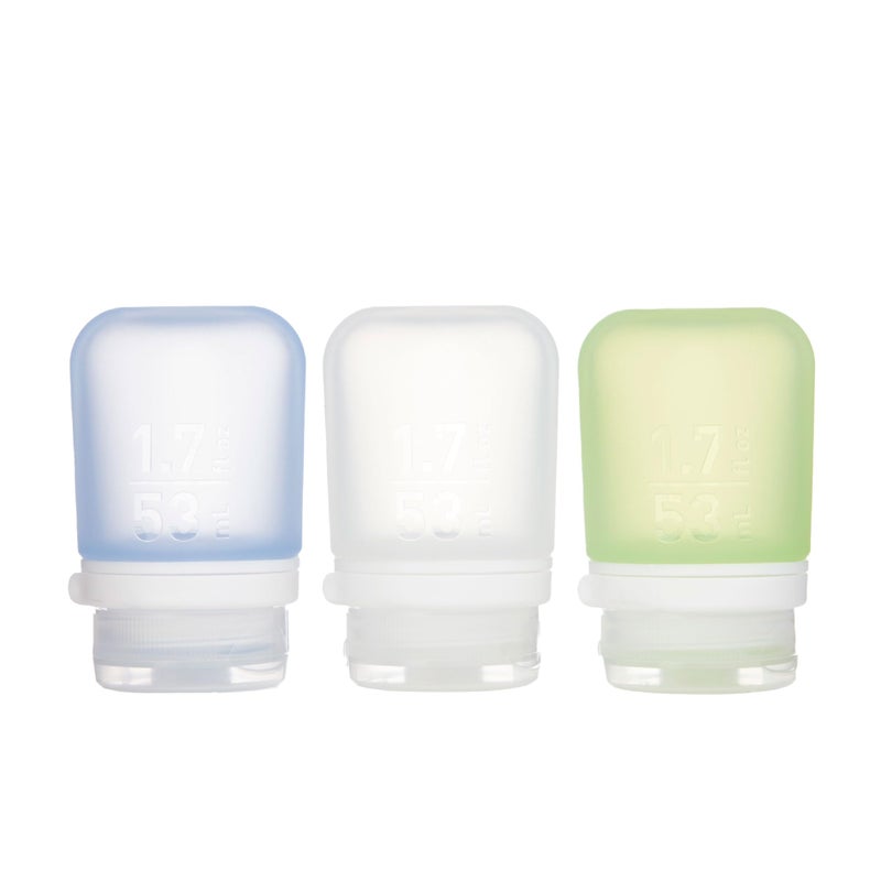 humangear GoToob 3Pack Small  Refillable Silicone Travel Bottle  Locking Lid  FoodSafe Material ClearGreenBlue Small 17 floz 53ml